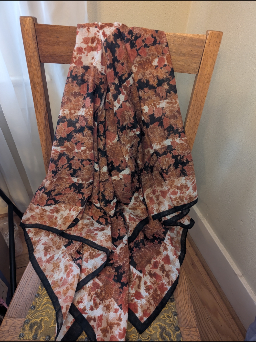 Oversized 55x55 Square Scarf Shawl - Autumn Abstract Floral Rust/Black